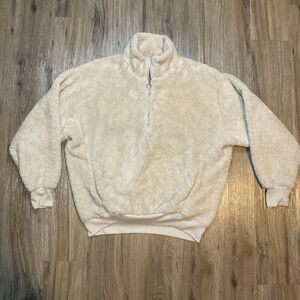 Express One Eleven Womens Beige 1/4 Zip Sherpa Fleece Pullover‎ Size Small